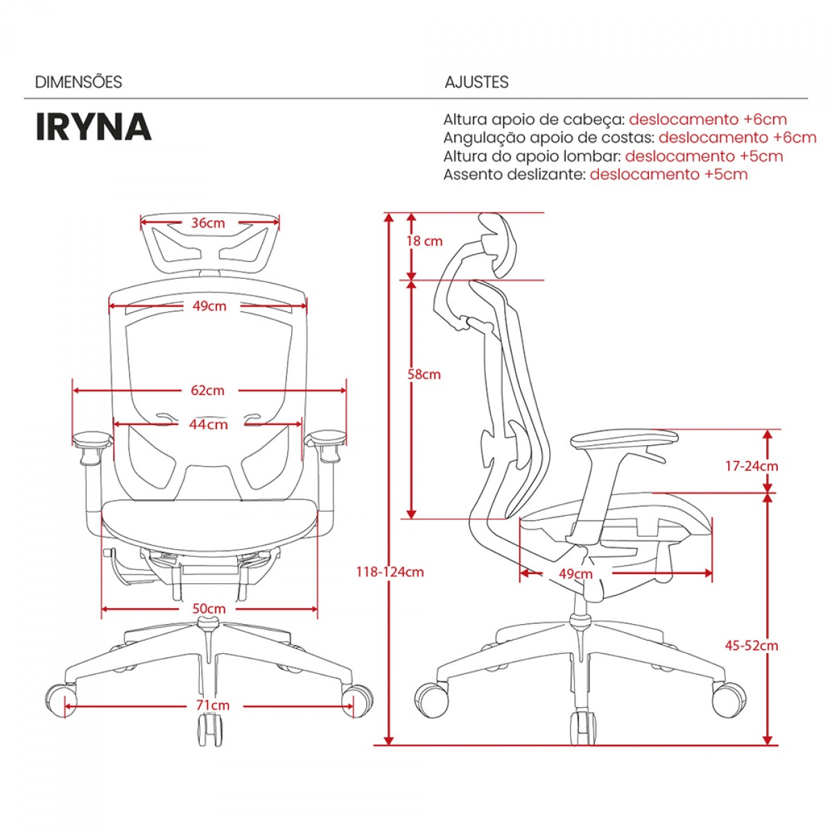 Cadeira De Escritório DT3 Iryna Black, Ajustável, Ergonômica, 5D, Mesh, Preta, 13624-6