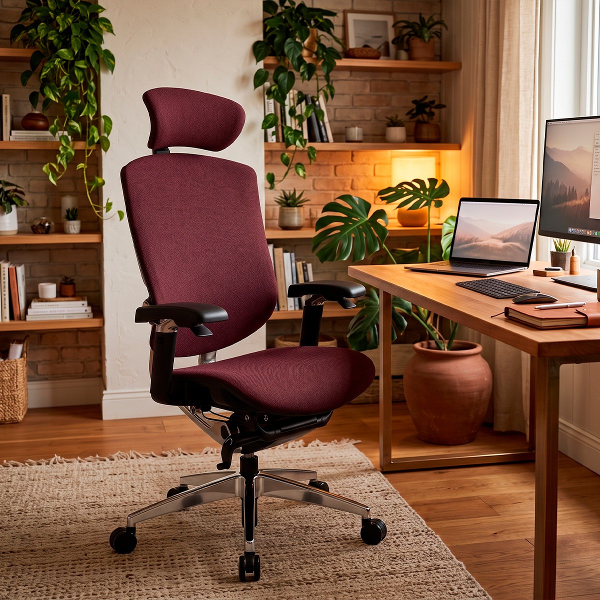 Cadeira De Escritório DT3 Iryna DF Bordô, Ajustável, Ergonômica, 5D, Tecido, 13935-1