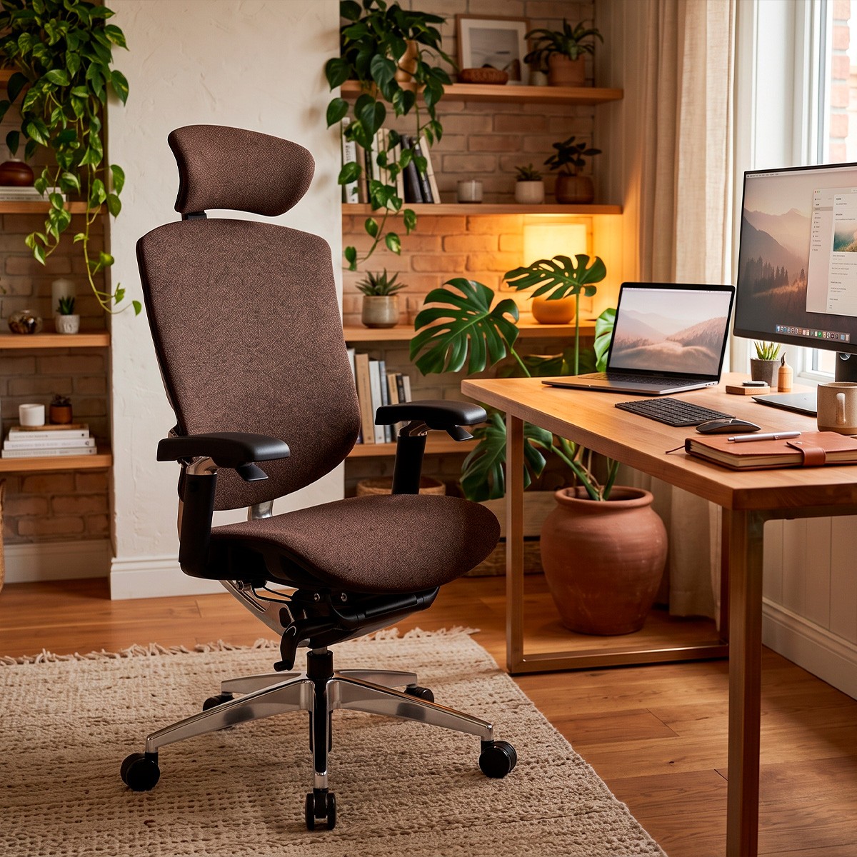Cadeira De Escritório DT3 Iryna DF Wood, Ajustável, Ergonômica, 5D, Tecido, 13937-3