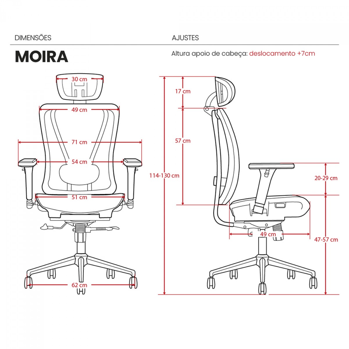 Cadeira De Escritório DT3 Moira, Ajustável, Ergonômica, 3D, Mesh, Preto e Vermelho, 11216-1