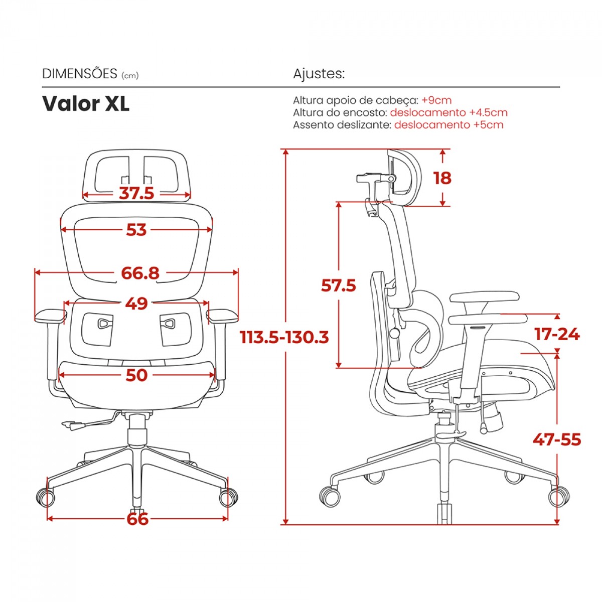Cadeira De Escritório DT3 Valor XL, Ajustável, Ergonômica, 3D, Mesh, Preto, 14822-7