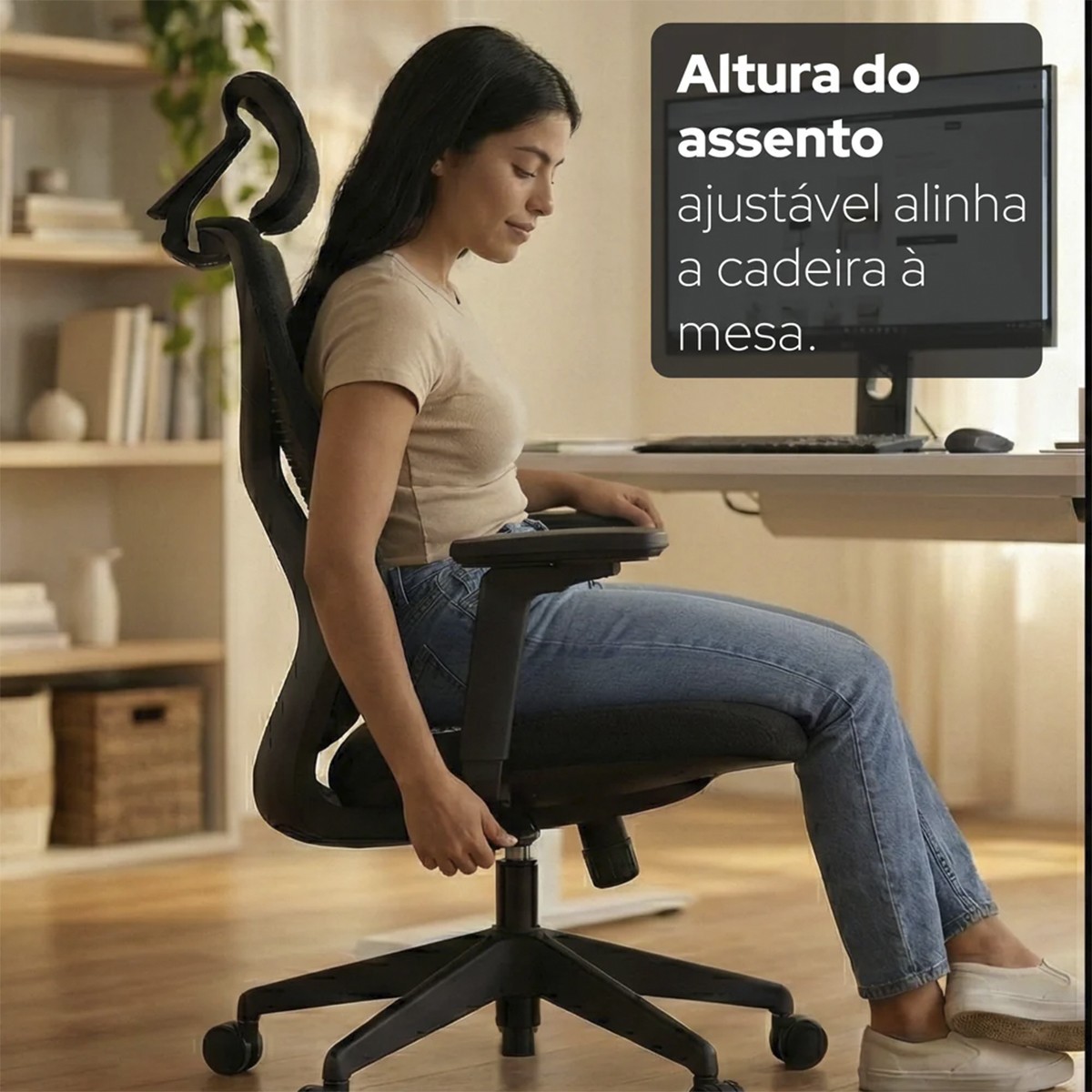 Cadeira Ergonômica Elements Aiven, Mesh, 3D, Preto