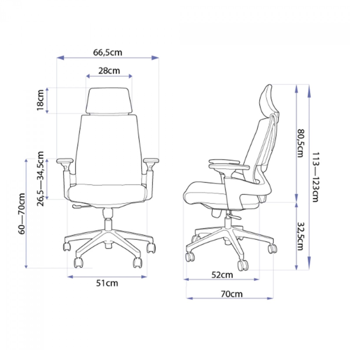Cadeira Ergonômica Elements Helene Special, 3D, Altura Ajustável, Branca e Azul Petróleo