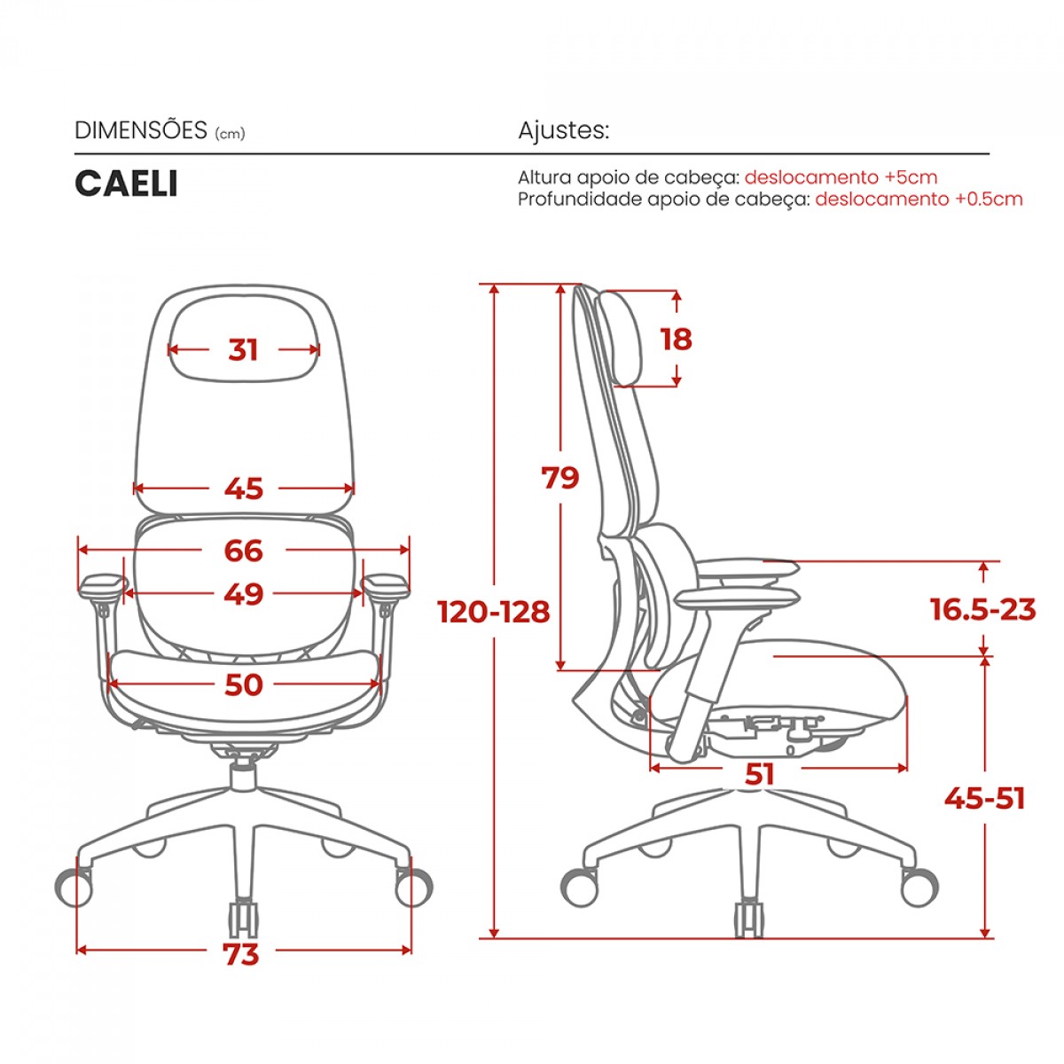 Cadeira Escritório Presidente DT3 Caeli Ashen, Ergonômica, Ajustável, 3D, Tecido, Cinza, 14710-3