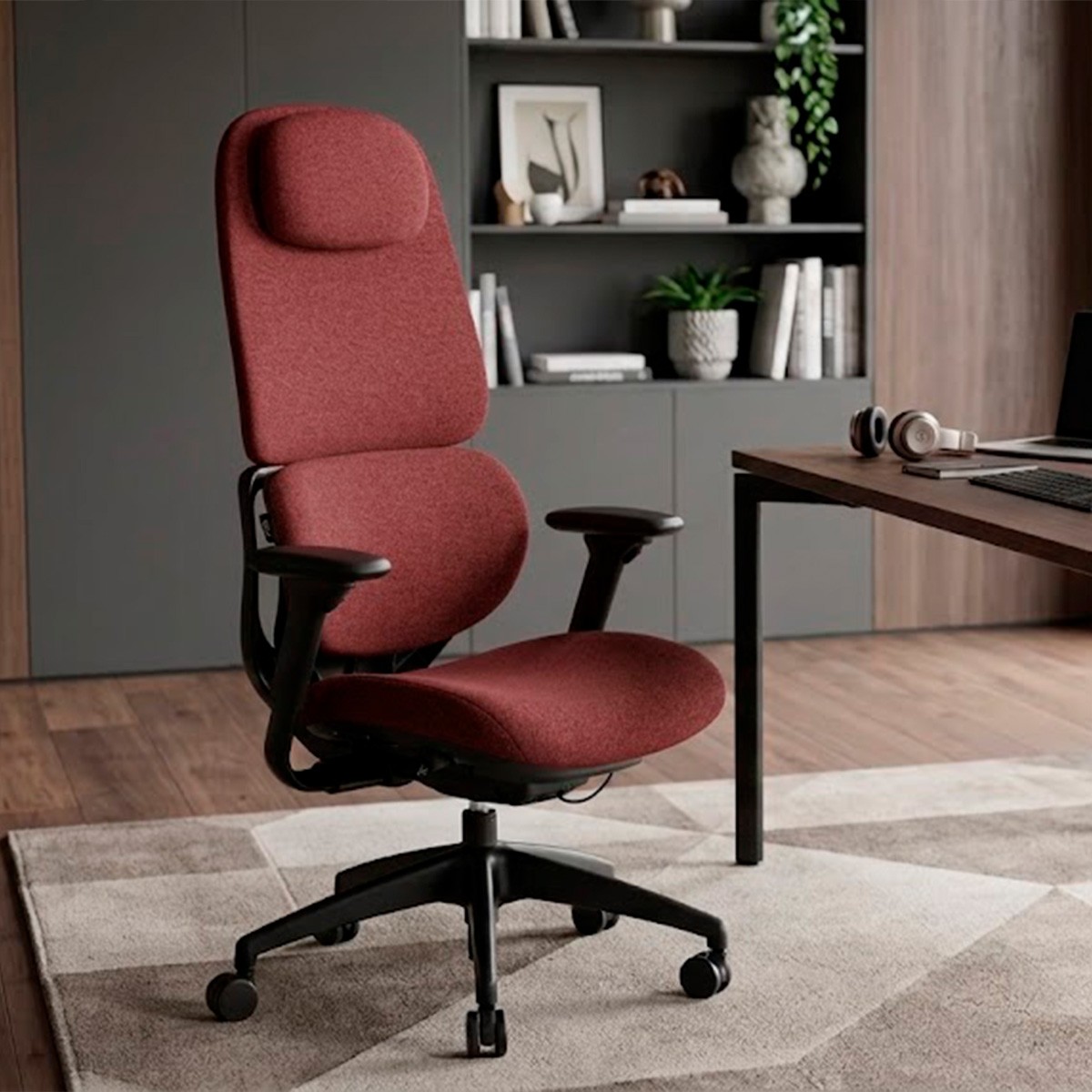 Cadeira Escritório Presidente DT3 Caeli Wine, Ergonômica, Ajustável, 3D, Tecido, Preto e Vermelho, 14712-5