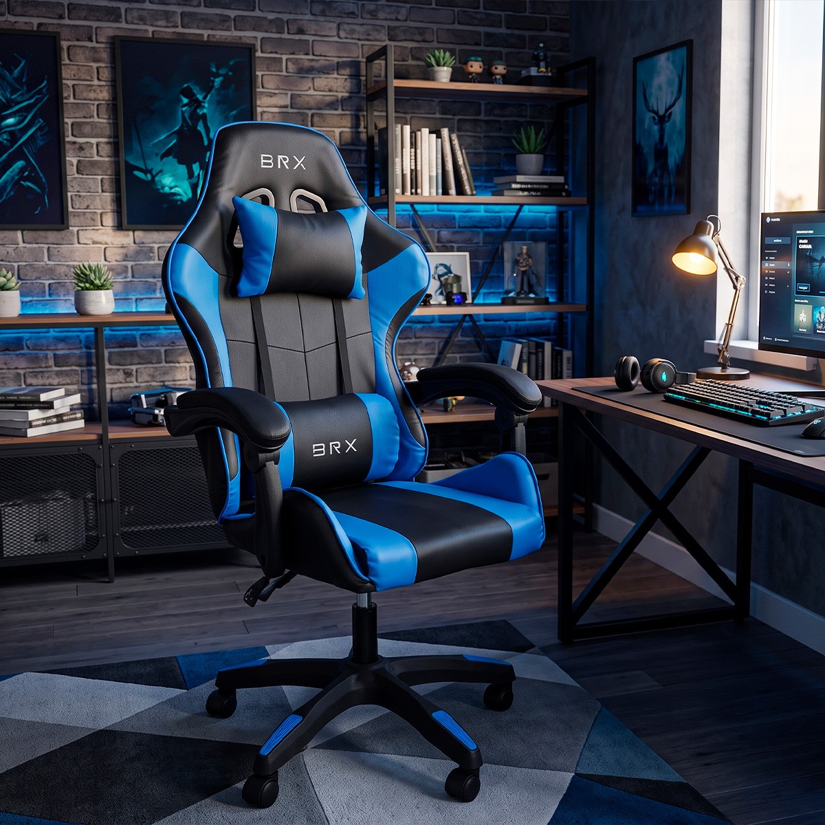 Cadeira Gamer BRX Impact, Ajustável, Azul e Preto, CD-IPCTBLUE