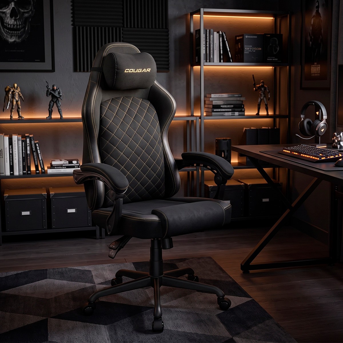 Cadeira Gamer Cougar Fusion EX, Reclinável, Tecido, Black Gold, 3MFXFGLB.0001
