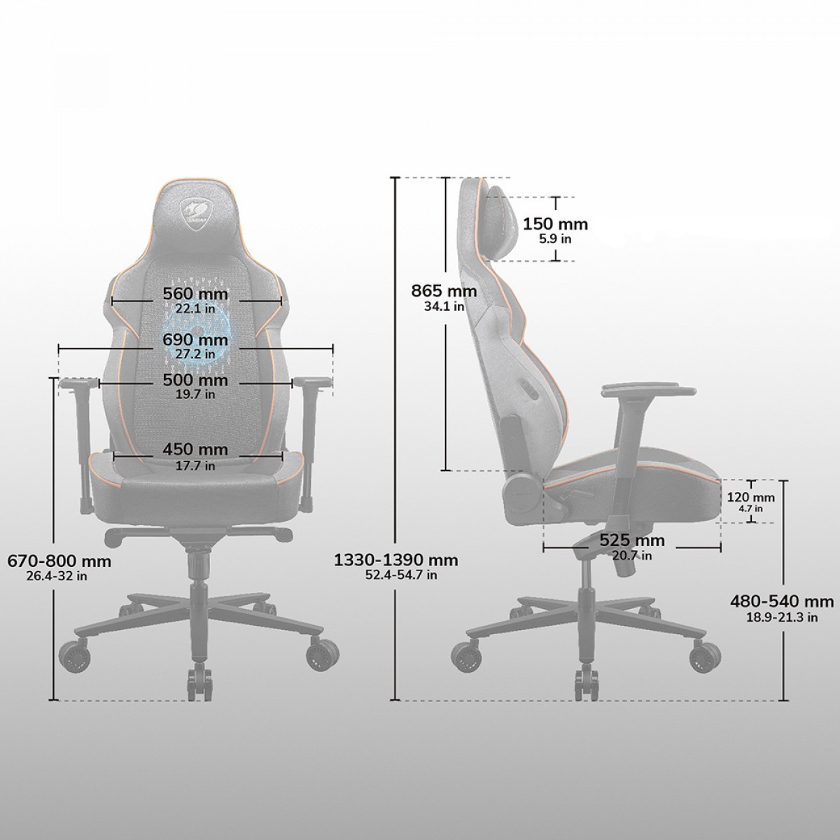 Cadeira Gamer Cougar NXSYS Aero, Reclinável, Black/Orange, 3MARPORB.0001