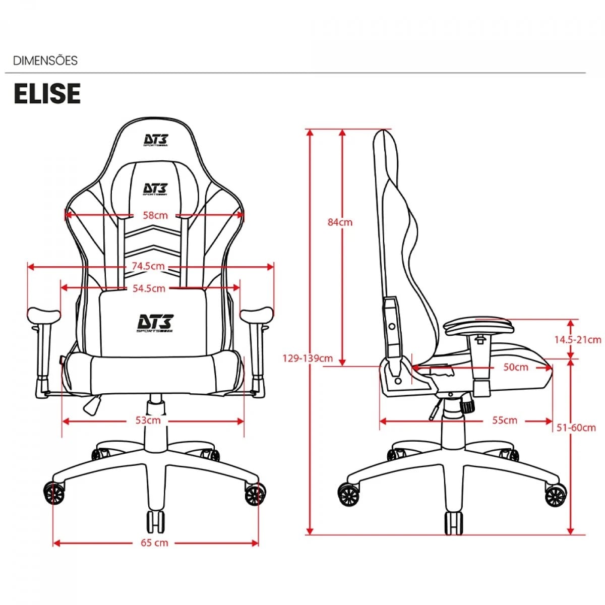 Cadeira Gamer DT3 Elise Fabric Black, Ajustável, Tecido, Preto, 13759-5