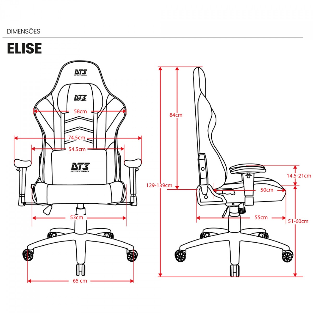 Cadeira Gamer DT3 Elise V3 Blue, Ajustável, PU, Preto e Azul, 13761-8