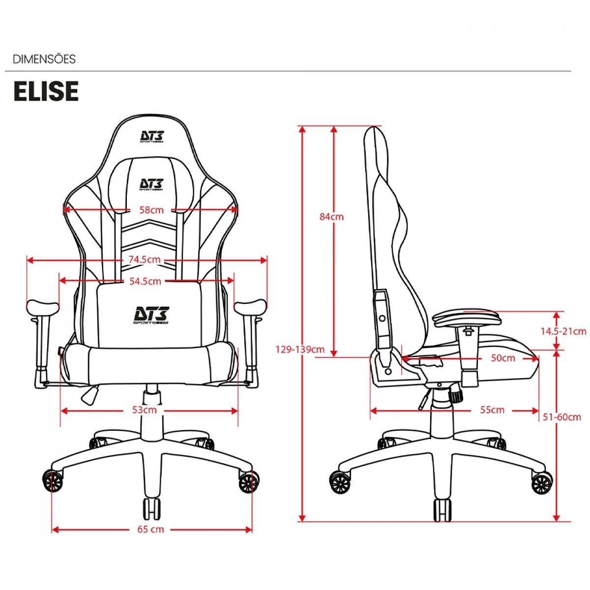Cadeira Gamer DT3 Elise V3 Blue, Ajustável, Tecido, Preto e Azul, 13761-8