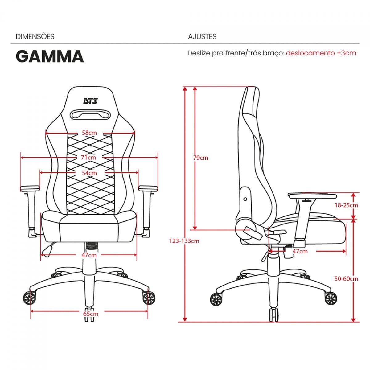 Cadeira Gamer DT3 Gamma V2 Fabric, Ajustável, Tecido, 3D, Preto, 13491-8