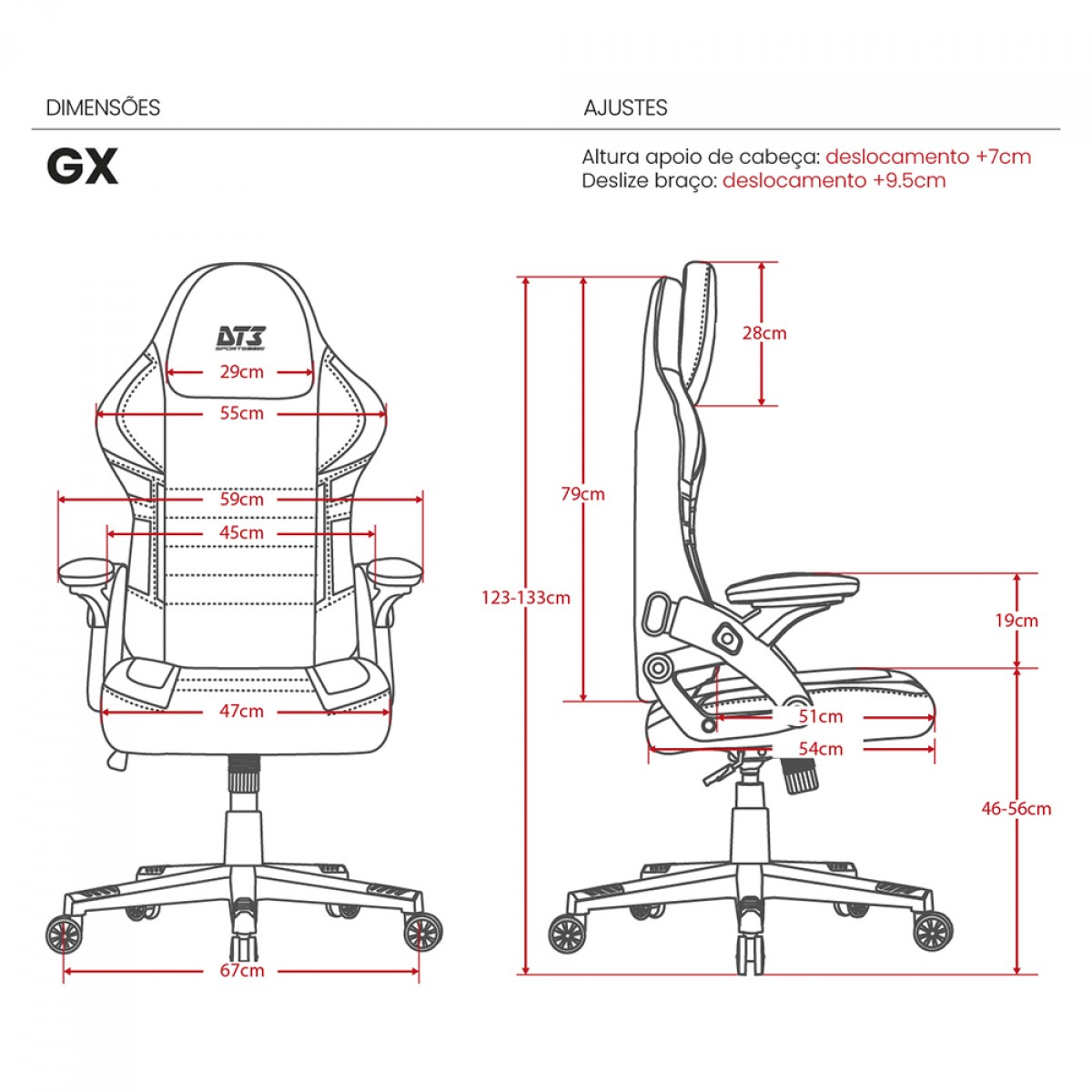 Cadeira Gamer DT3 GX, Ajustável, Tecido, Preto e Azul, 14153-4