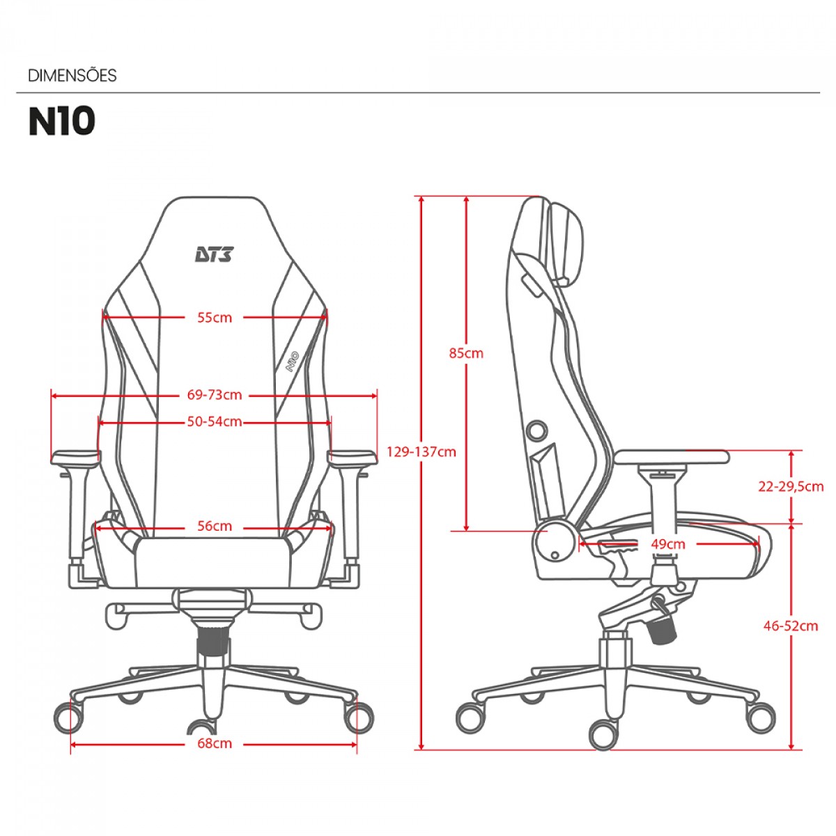 Cadeira Gamer DT3 N10 Fabric Grey, Ajustável, Tecido, 4D, Cinza, 14103-9