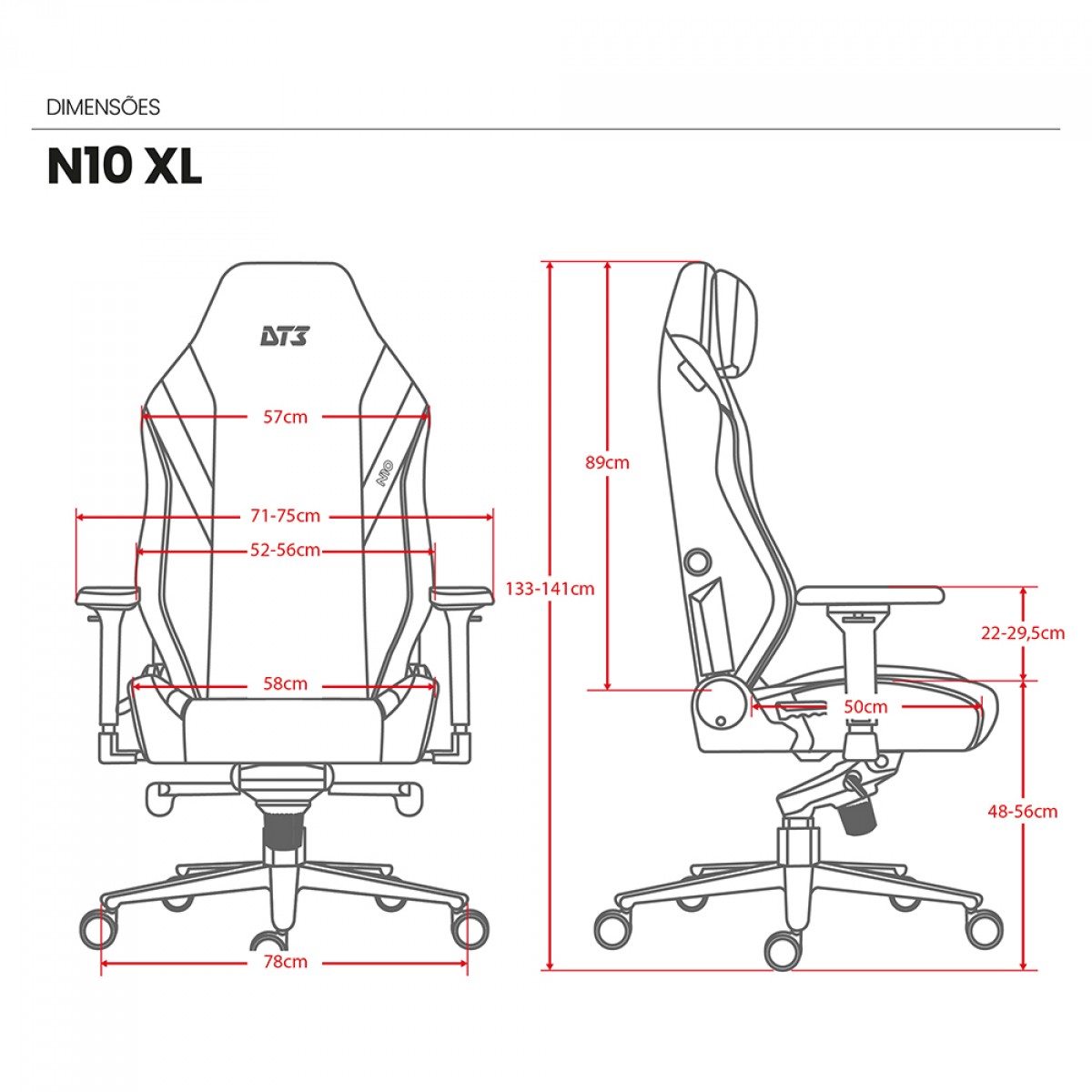 Cadeira Gamer DT3 N10 XL, Ajustável, PU e Tecido, 4D, Preto, 14106-2