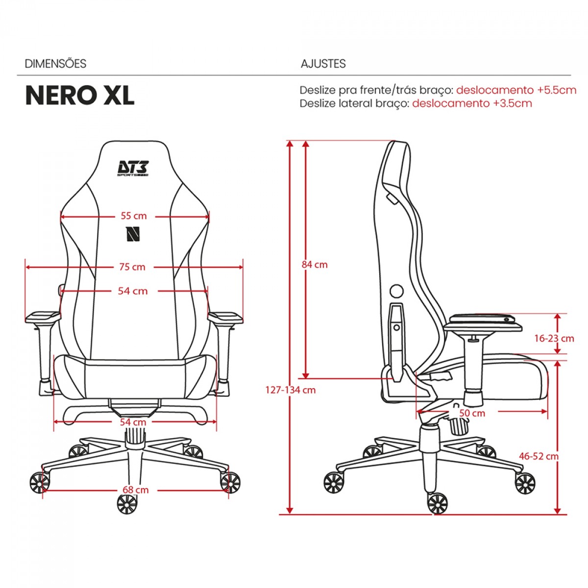 Cadeira Gamer DT3 Nero XL Cloud, Ajustável, 4D, Tecido, Azul e Preto, 13637-0