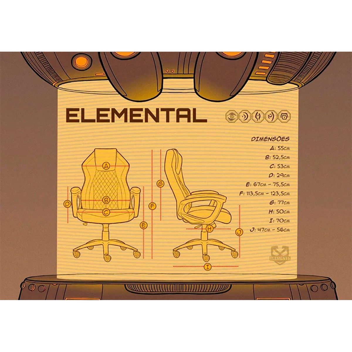 Cadeira Gamer Elements Elemental AER, Preto e Branco