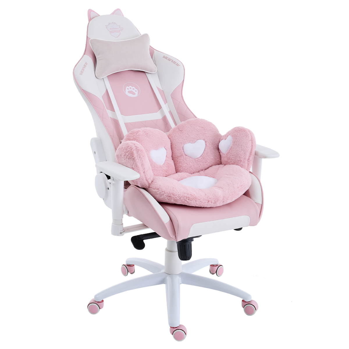 Cadeira Gamer Ninja MewMew Pro Edition, Reclinável, 2D, Rosa e Branco, GN-CH-MPR2DPWL