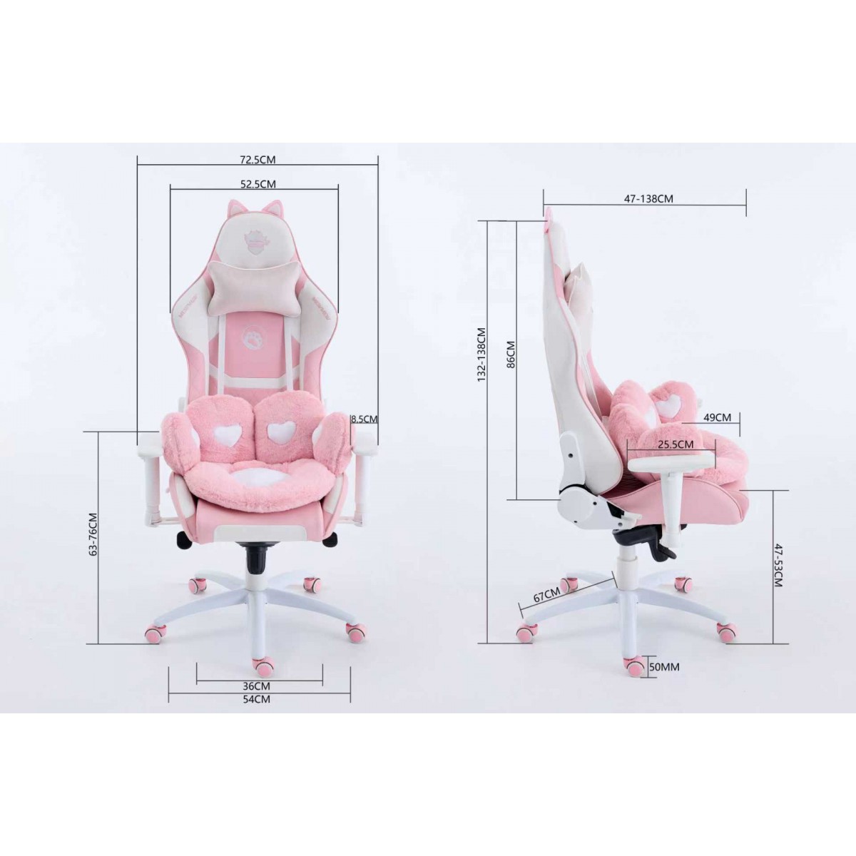 Cadeira Gamer Ninja MewMew Pro Edition, Reclinável, 2D, Rosa e Branco, GN-CH-MPR2DPWL