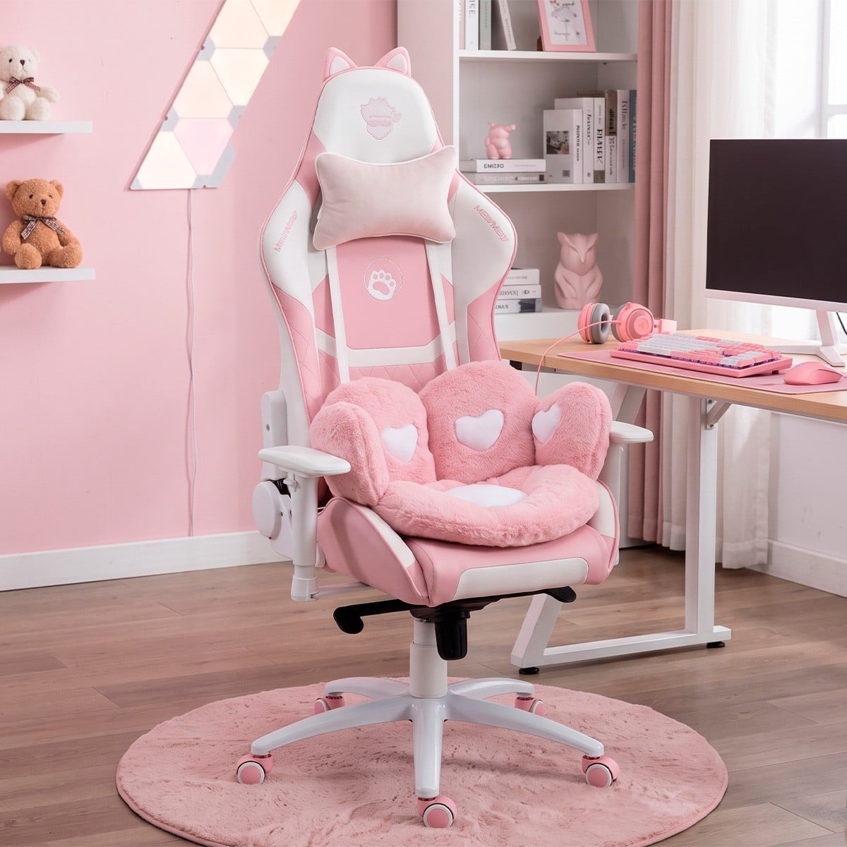 Cadeira Gamer Ninja MewMew Pro Edition, Reclinável, 2D, Rosa e Branco, GN-CH-MPR2DPWL