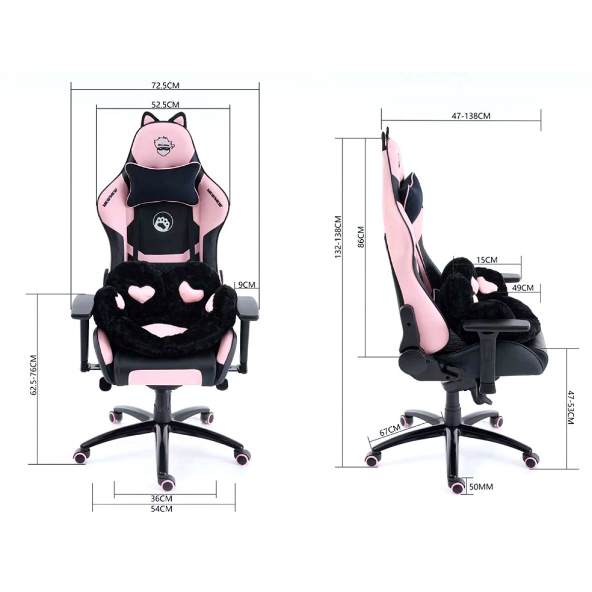 Cadeira Gamer Ninja MewMew Pro Edition, Reclinável, 3D, Black e Pink, GN-CH-MPR3DBPL