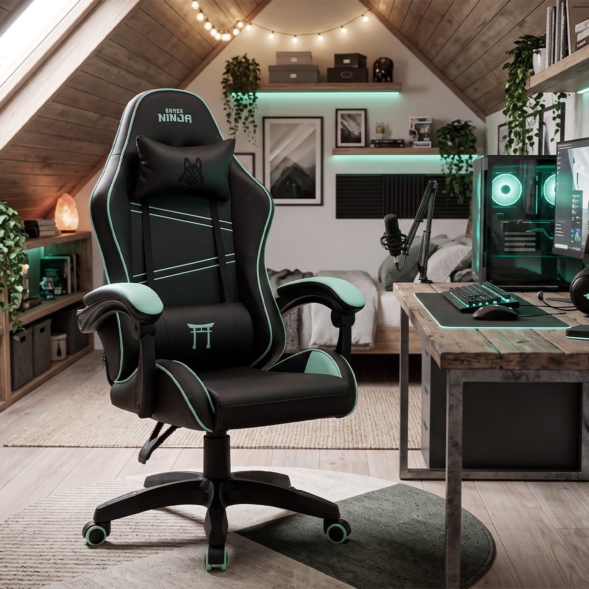 Cadeira Gamer Ninja Yako, Reclinável, Preta e Verde, GN-CH-YKR0DBGL