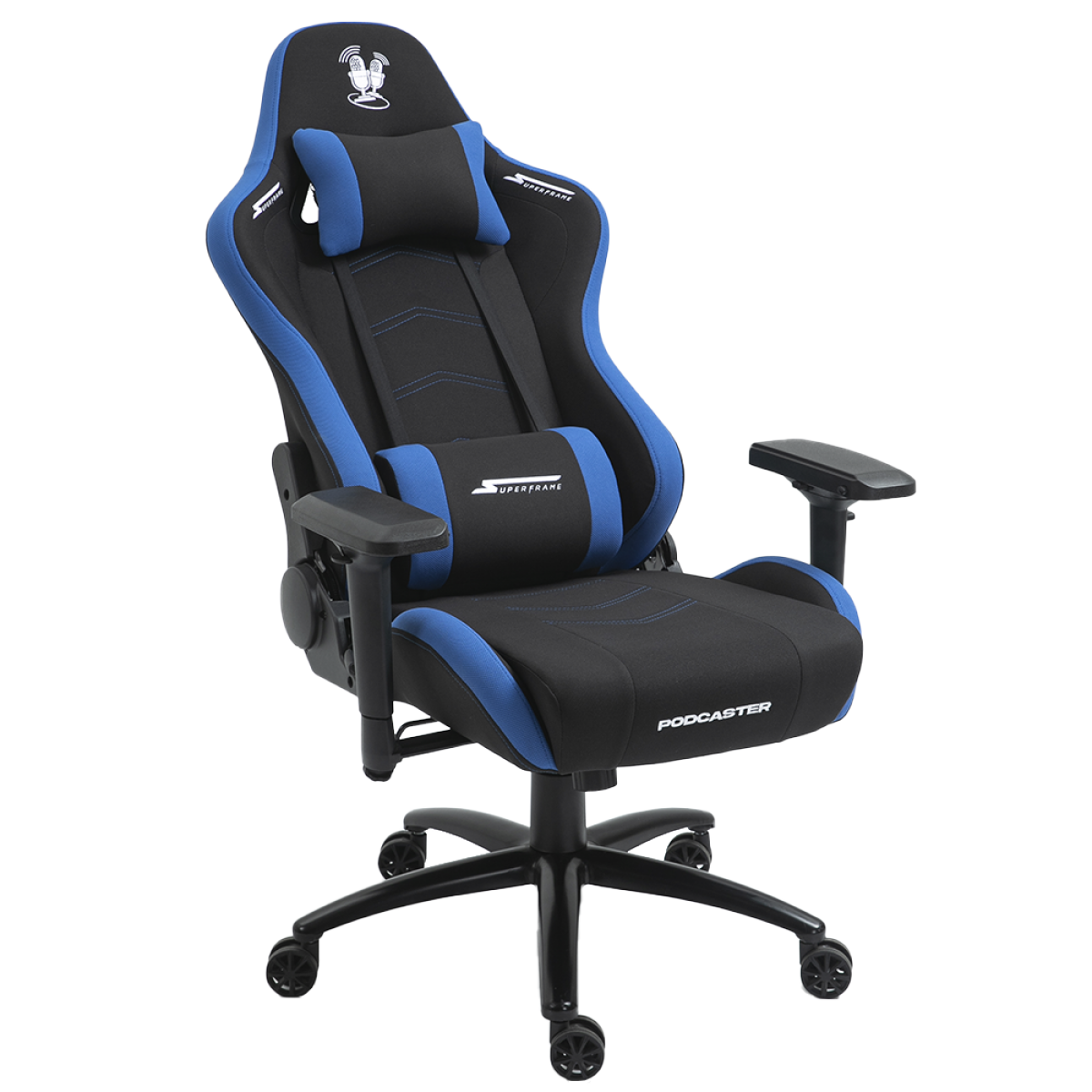 Cadeira Gamer Podcaster, Reclinável, 4D, Preta e Azul