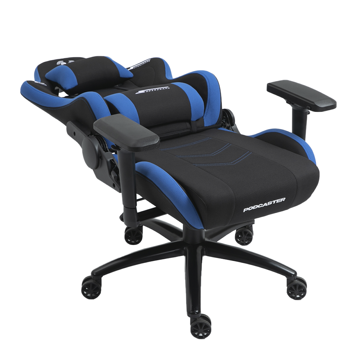 Cadeira Gamer Podcaster, Reclinável, 4D, Preta e Azul
