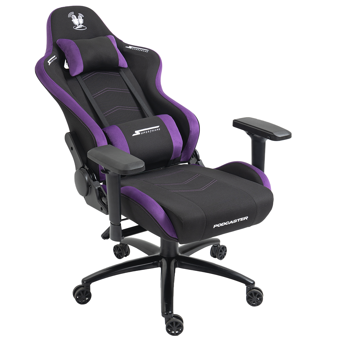 Cadeira Gamer Podcaster, Reclinável, 4D, Preta e Roxa