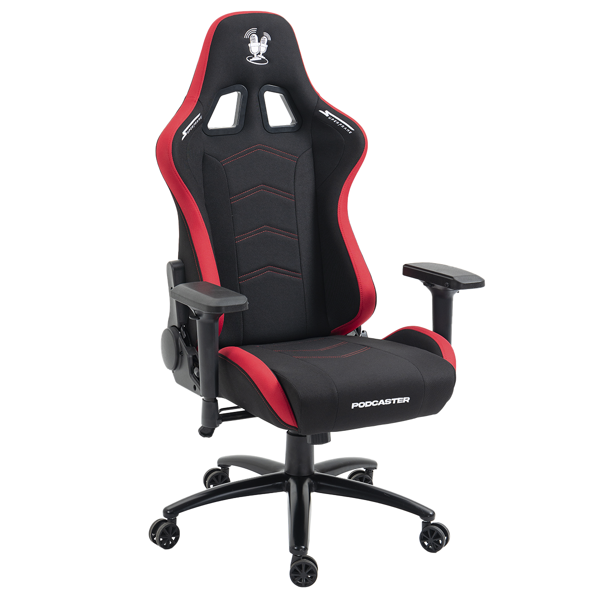 Cadeira Gamer Podcaster, Reclinável, 4D, Preta e Vermelha