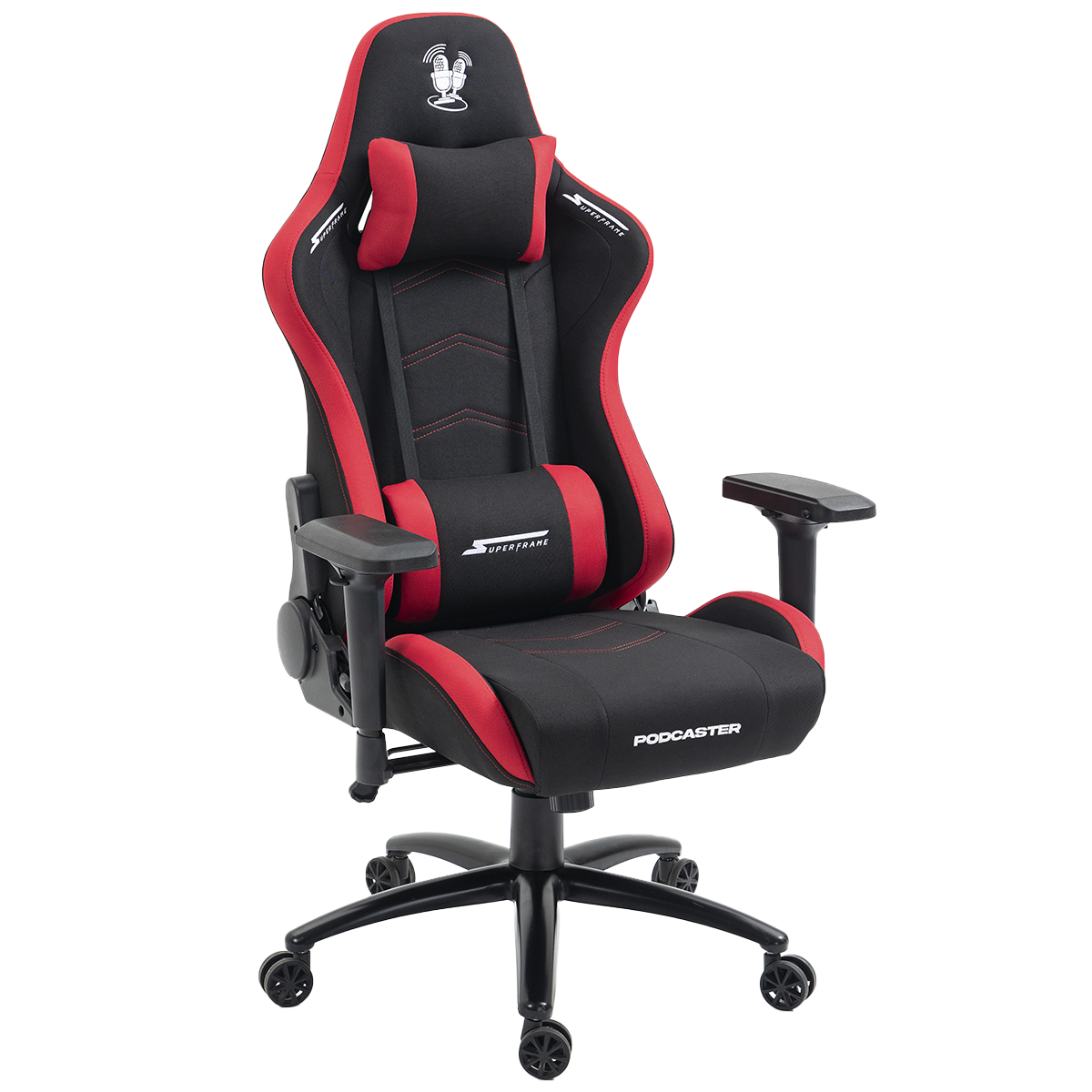 Cadeira Gamer Podcaster, Reclinável, 4D, Preta e Vermelha