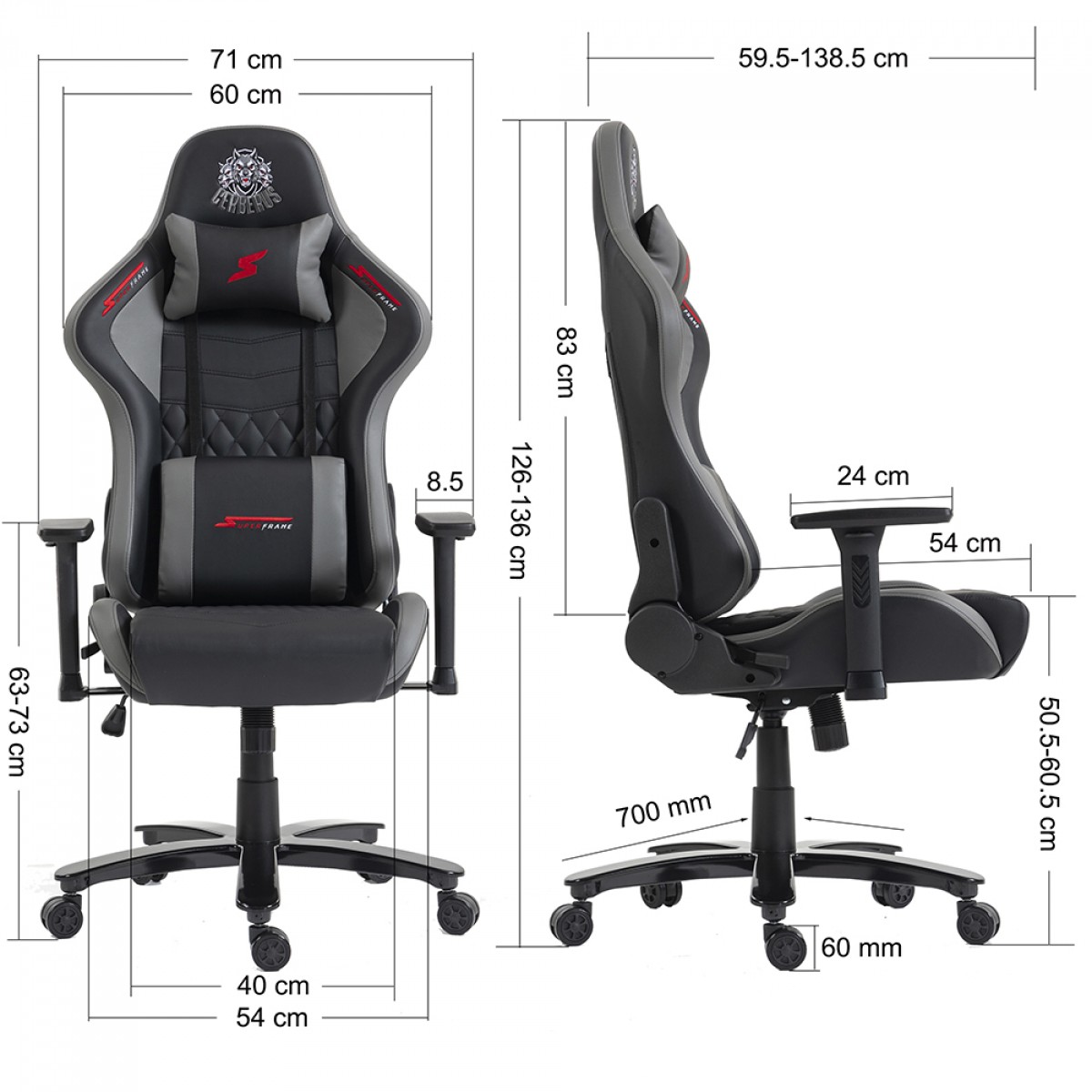 Cadeira Gamer SuperFrame Cerberus, Reclinável, 3D, Preto e Cinza, SF-CH-CBR3DBGL