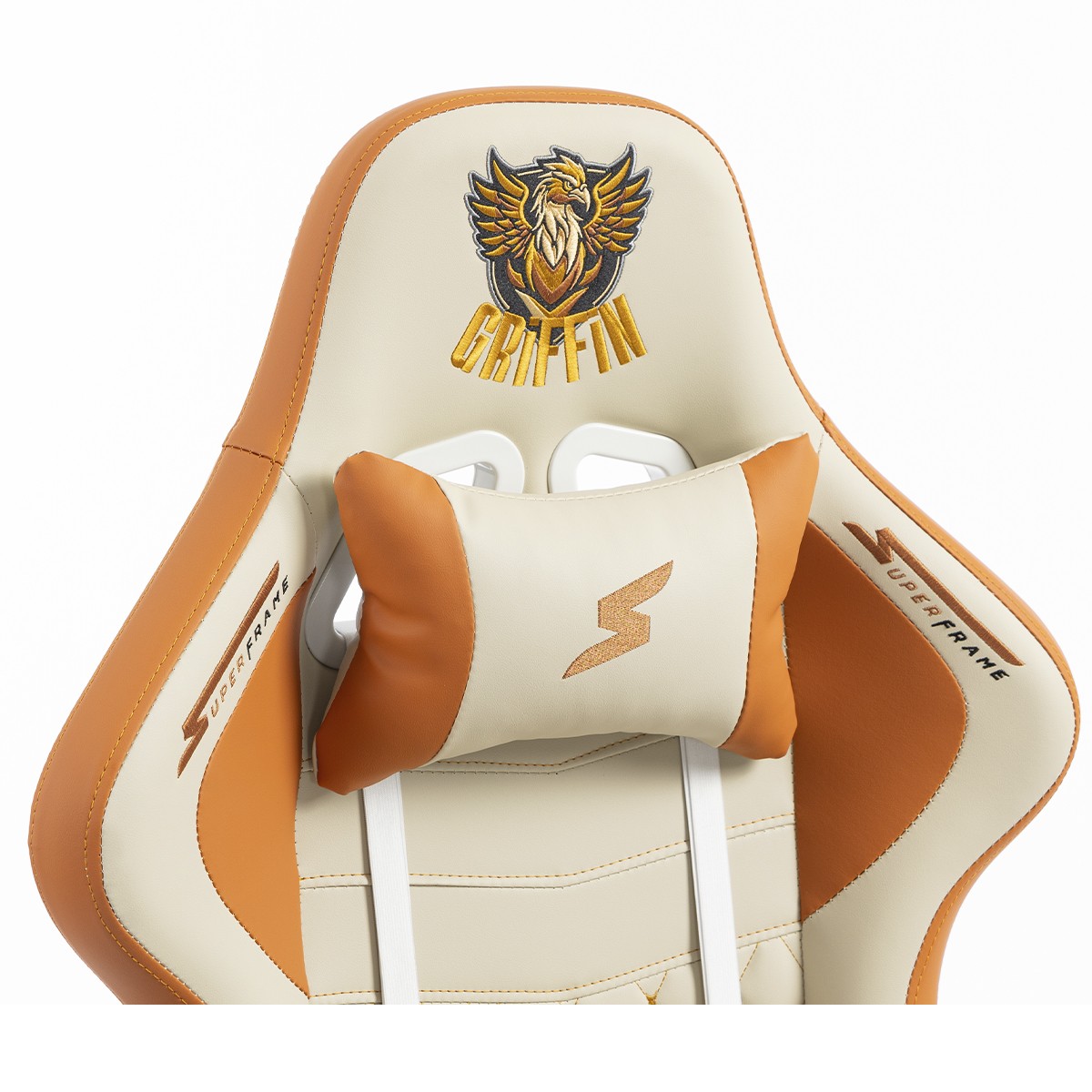 Cadeira Gamer SuperFrame Griffin, Reclinável, 3D, Creme e Laranja, SF-CH-GFR3DWOL