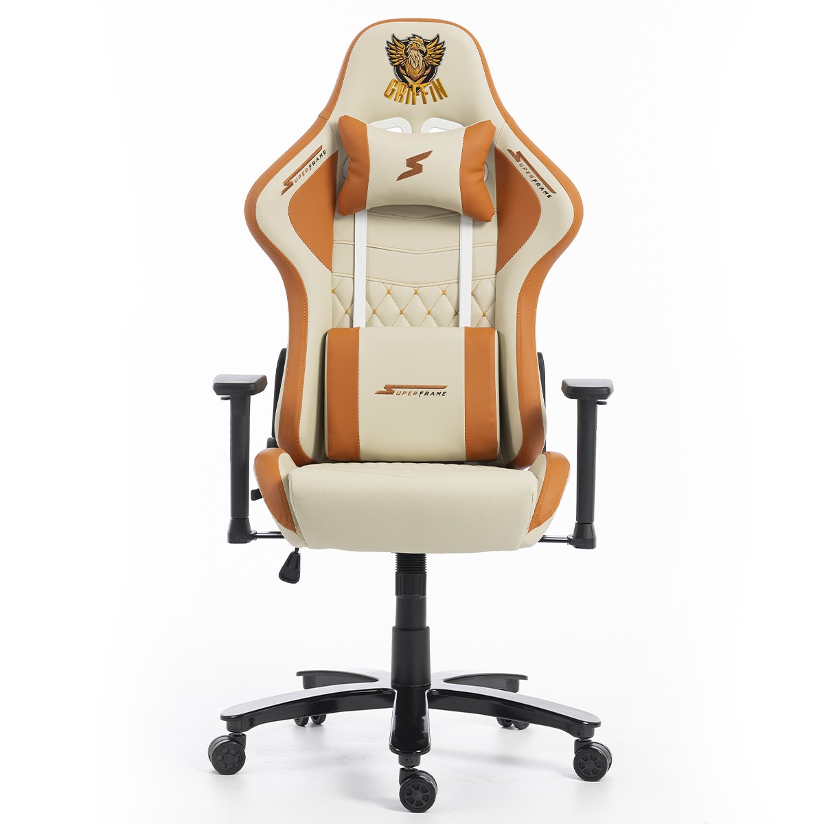 Cadeira Gamer SuperFrame Griffin, Reclinável, 3D, Creme e Laranja, SF-CH-GFR3DWOL