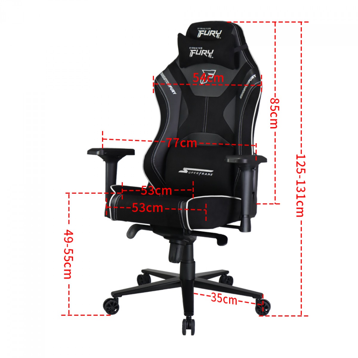 Cadeira Gamer SuperFrame Kingston Fury, Reclinável, 4D, Preto e Branco, SF-CH-KFR4DBWH