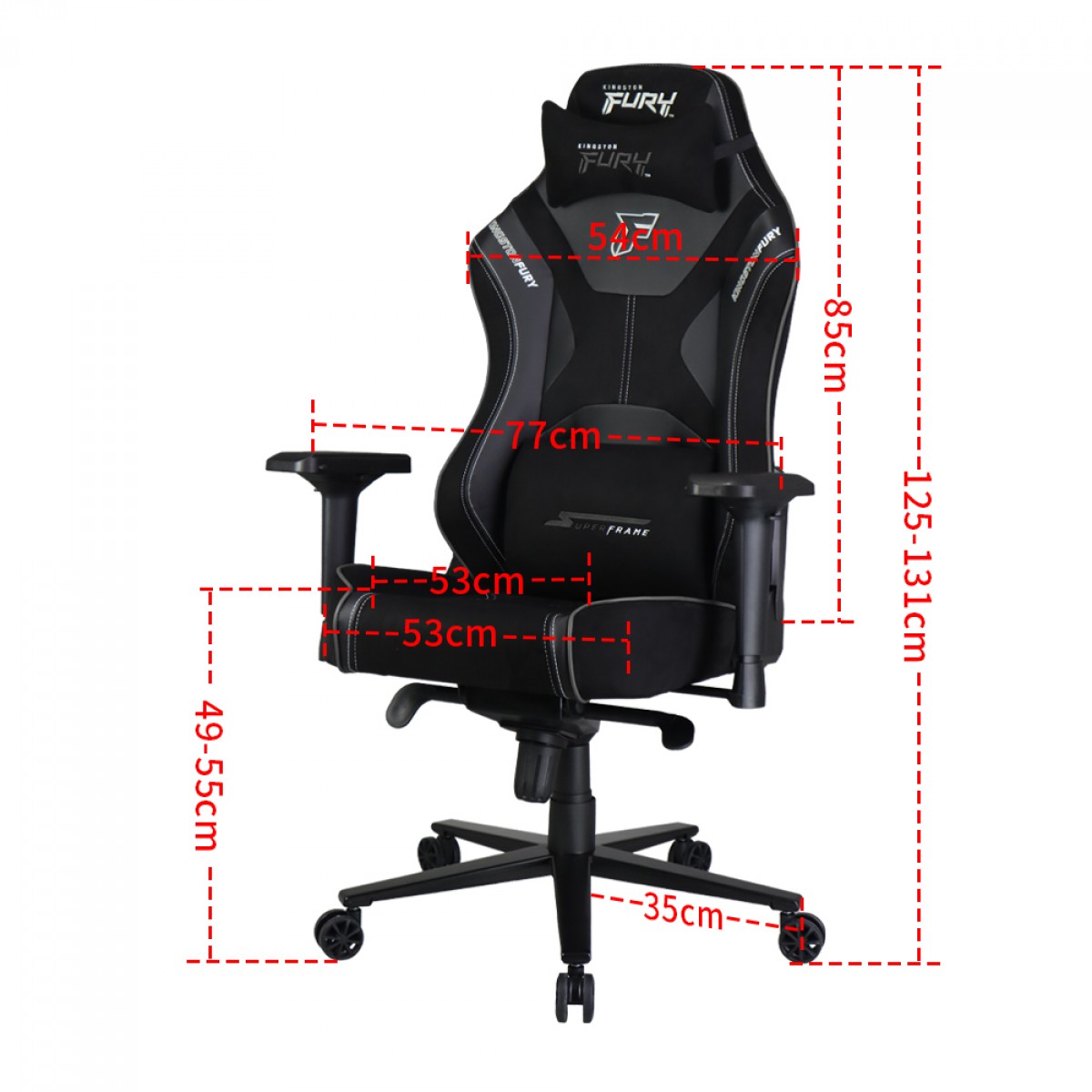 Cadeira Gamer SuperFrame Kingston Fury, Reclinável, 4D, Preto e Cinza, SF-CH-KFR4DBGH