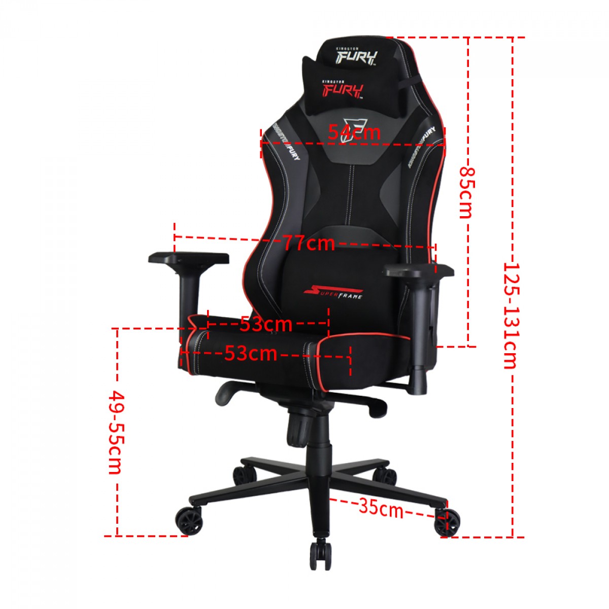 Cadeira Gamer SuperFrame Kingston Fury, Reclinável, 4D, Preto e Vemelho, SF-CH-KFR4DBRH