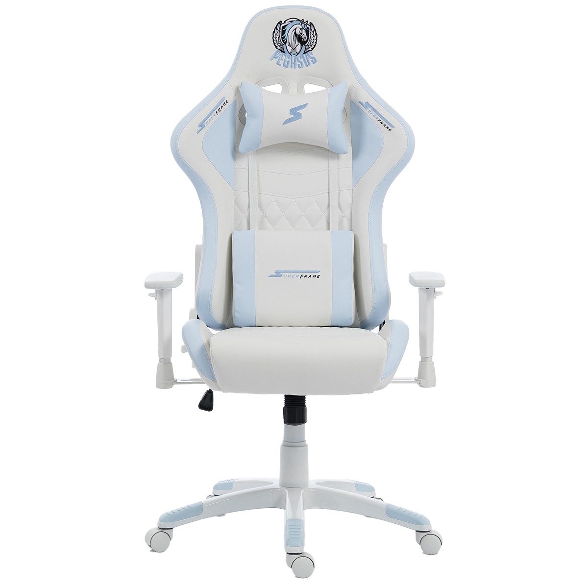 Cadeira Gamer SuperFrame Pegasus, Reclinável, 2D, Branco e Azul, SF-CH-PGR2DWBL