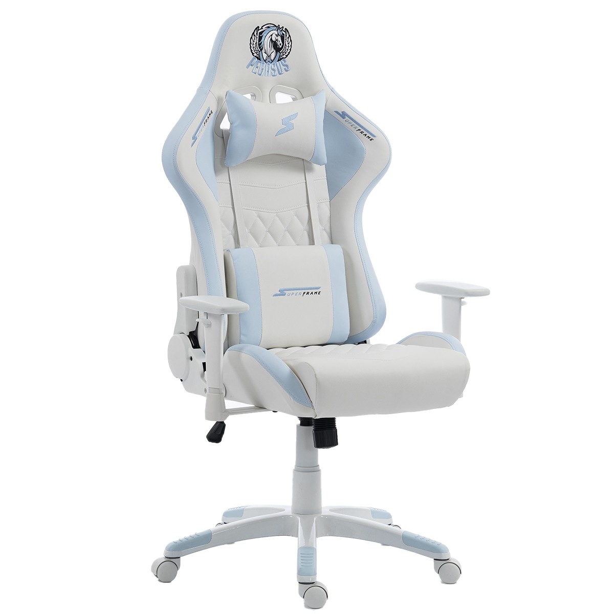 Cadeira Gamer SuperFrame Pegasus, Reclinável, 2D, Branco e Azul, SF-CH-PGR2DWBL