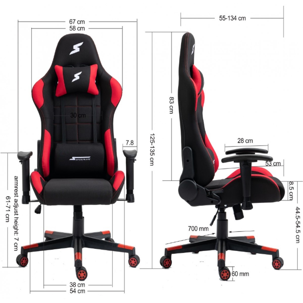 Cadeira Gamer SuperFrame Speed, Reclinável, Tecido, Preto e Vermelho