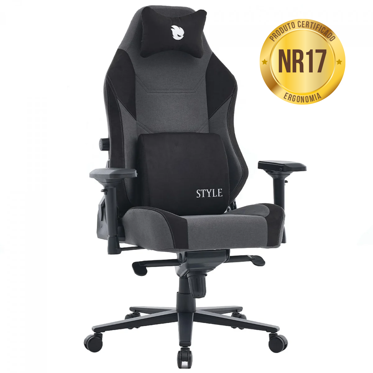 Cadeira Gamer Terabyte New Style, Reclinável, 4D, Tecido, Cinza e Preta, TR-CH-NSR4DGBF