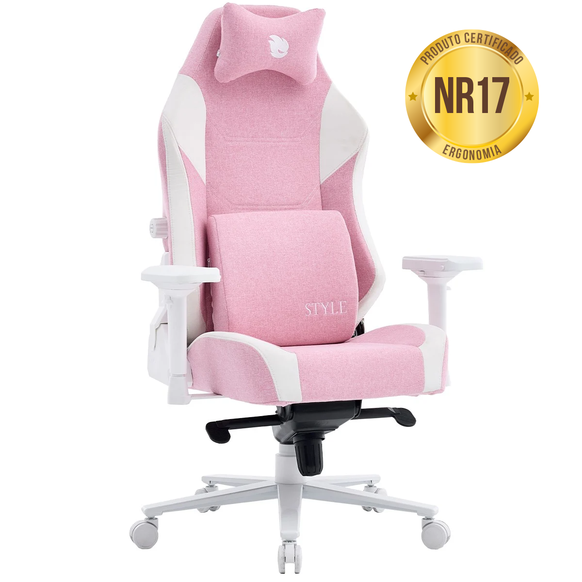 Cadeira Gamer Terabyte New Style, Reclinável, 4D, Tecido, Rosa e Branca, TR-CH-NSR4DPWF