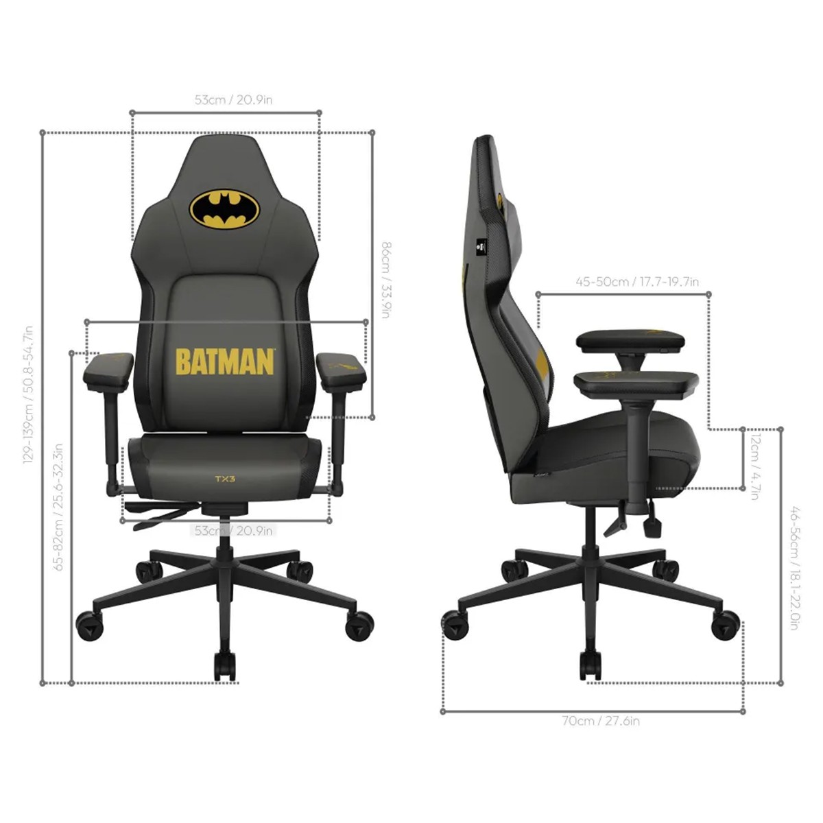 Cadeira Gamer ThunderX3 CORE Smart Batman, Ajustável, 3D, Preto e Amarelo