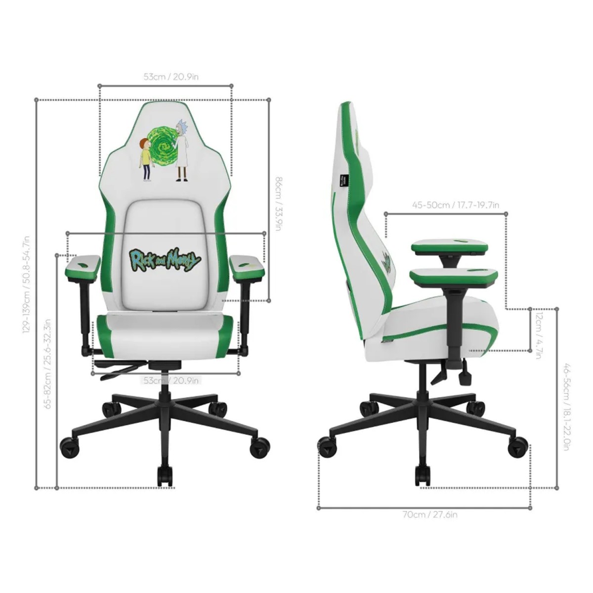 Cadeira Gamer ThunderX3 CORE Smart Rick and Morty, Ajustável, 3D, Branca e Verde