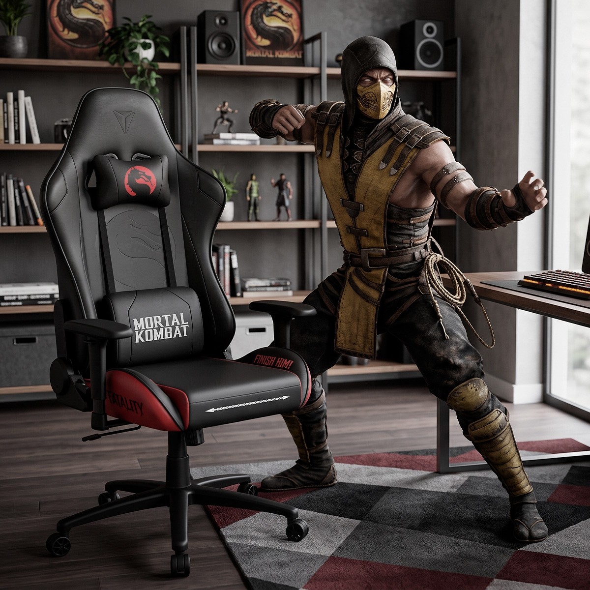 Cadeira Gamer ThunderX3 TGC12 Mortal Kombat, Ajustável, Reclinável, Preto e Vermelho