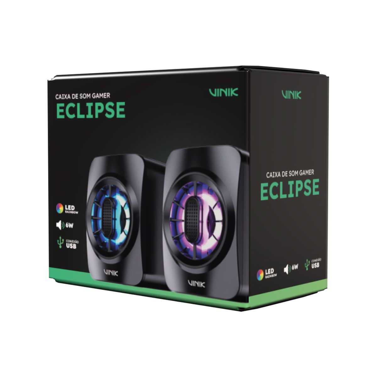 Caixa De Som Gamer Vinik Eclipse, LED Rainbow, USB, 6W, Preto, VSPKG6WEC