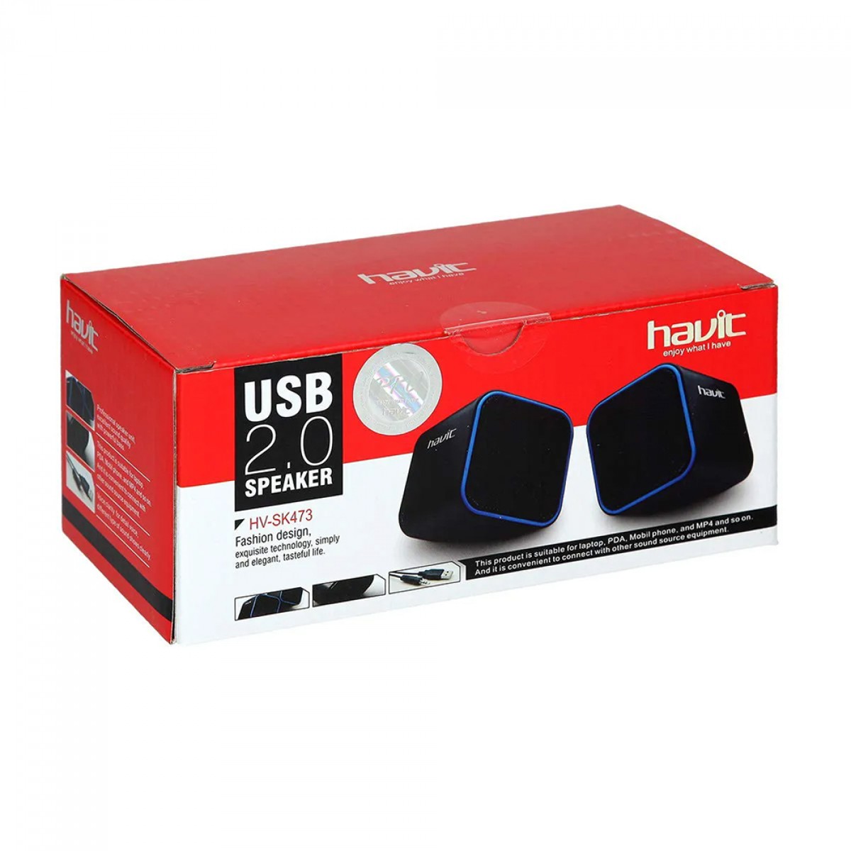 Caixa de Som Havit SK473, Stereo 2.0, P2, 3.5mm, Preto e Vermelho