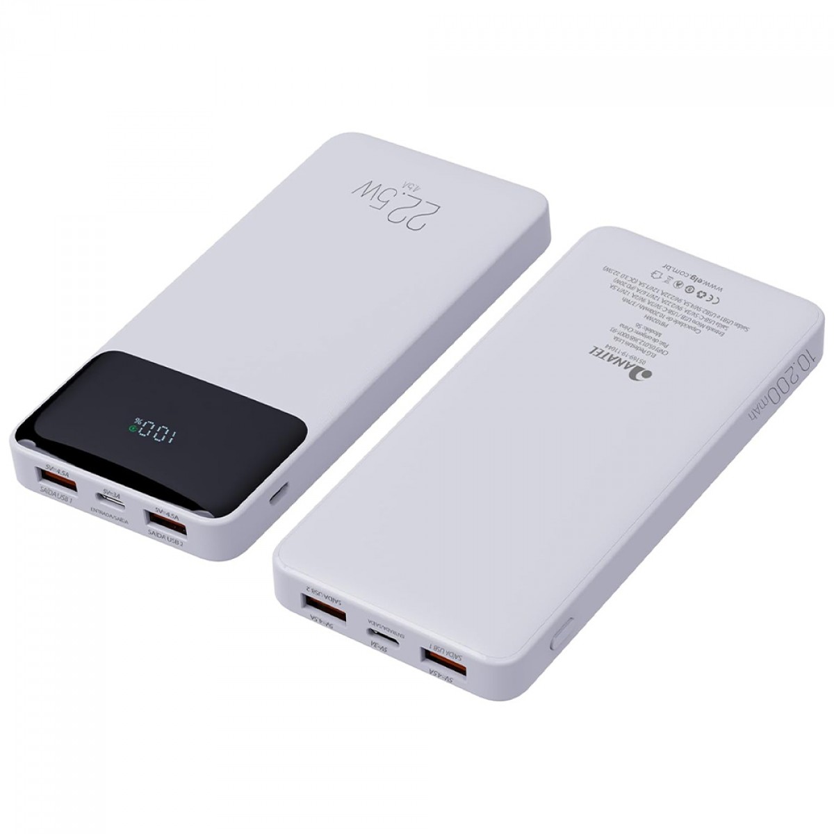 Carregador Portátil Universal, PowerBank, Display Indicador, 10200MAH, 22.5W, Branco, ELG, PB102WH