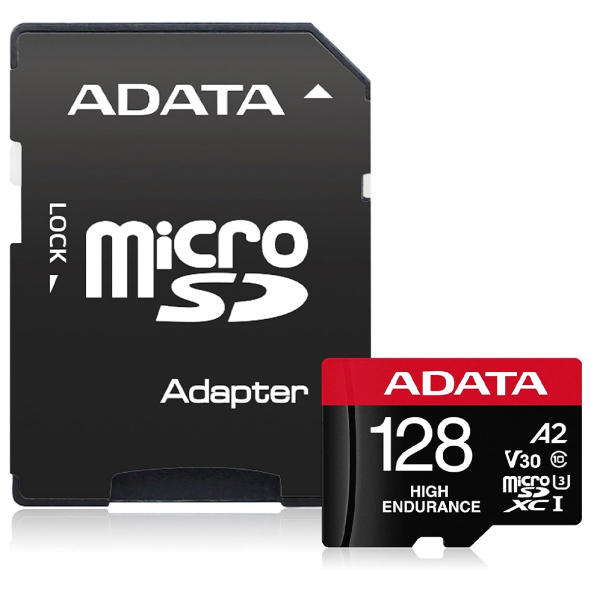 Cartão De Memória Adata High Endurance MicroSDXC/SDHC UHS-I, 128GB, Classe 10, Com Adaptador, AUSDX128GUI3V30SHA2-RA1