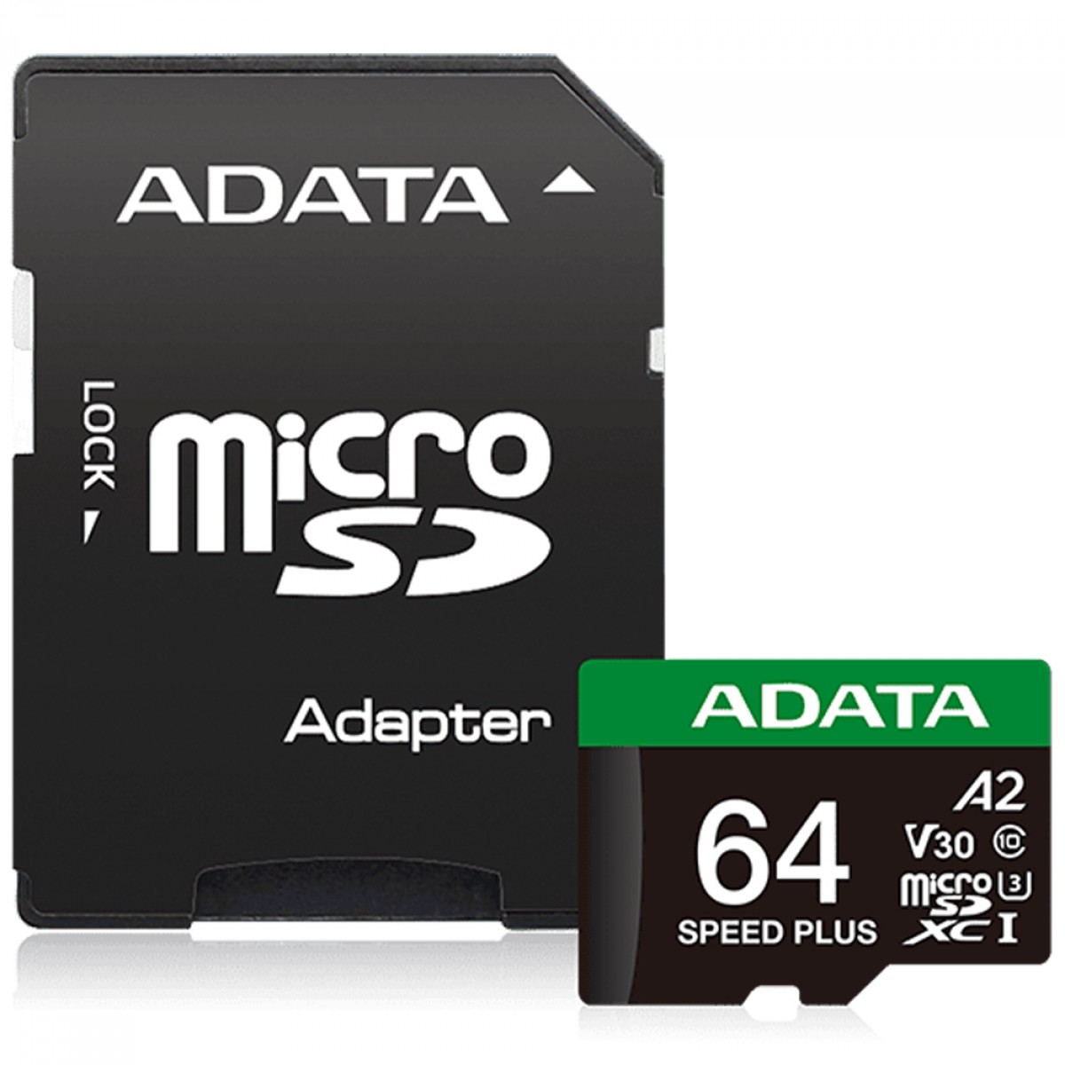 Cartão De Memória Adata Speed Plus MicroSDXC UHS-I, 64GB, Classe 10, Com Adaptador, UD64GUI3V30A2SP-RA1